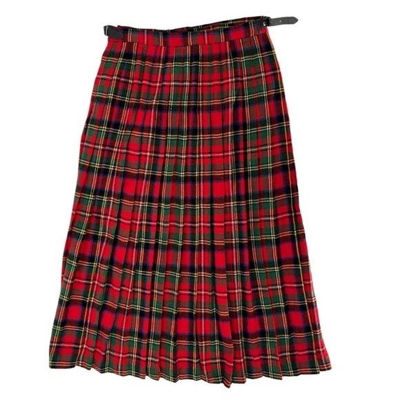 Brendella Wool Pleated Plaid Made In Ireland Red Kilt Size 14 - Picture 1 of 6